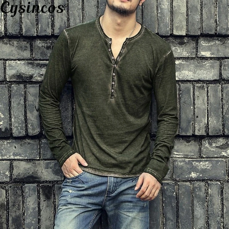 mens henley long sleeve slim fit