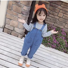 Весенние детские штаны на подтяжках в Корейском стиле ковбойские штаны для малышей 0-3 лет цельнокроеные штаны для мальчиков и девочек