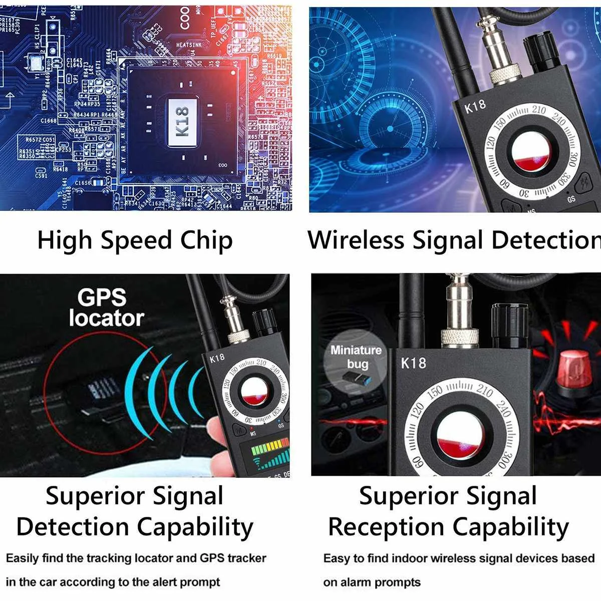 K18 Многофункциональный Анти-шпионский детектор камера GSM аудио прибор обнаружения устройств подслушивания gps сигнальное устройство радиослежения-Обнаружение беспроводного 1 МГц-6,5 ГГц