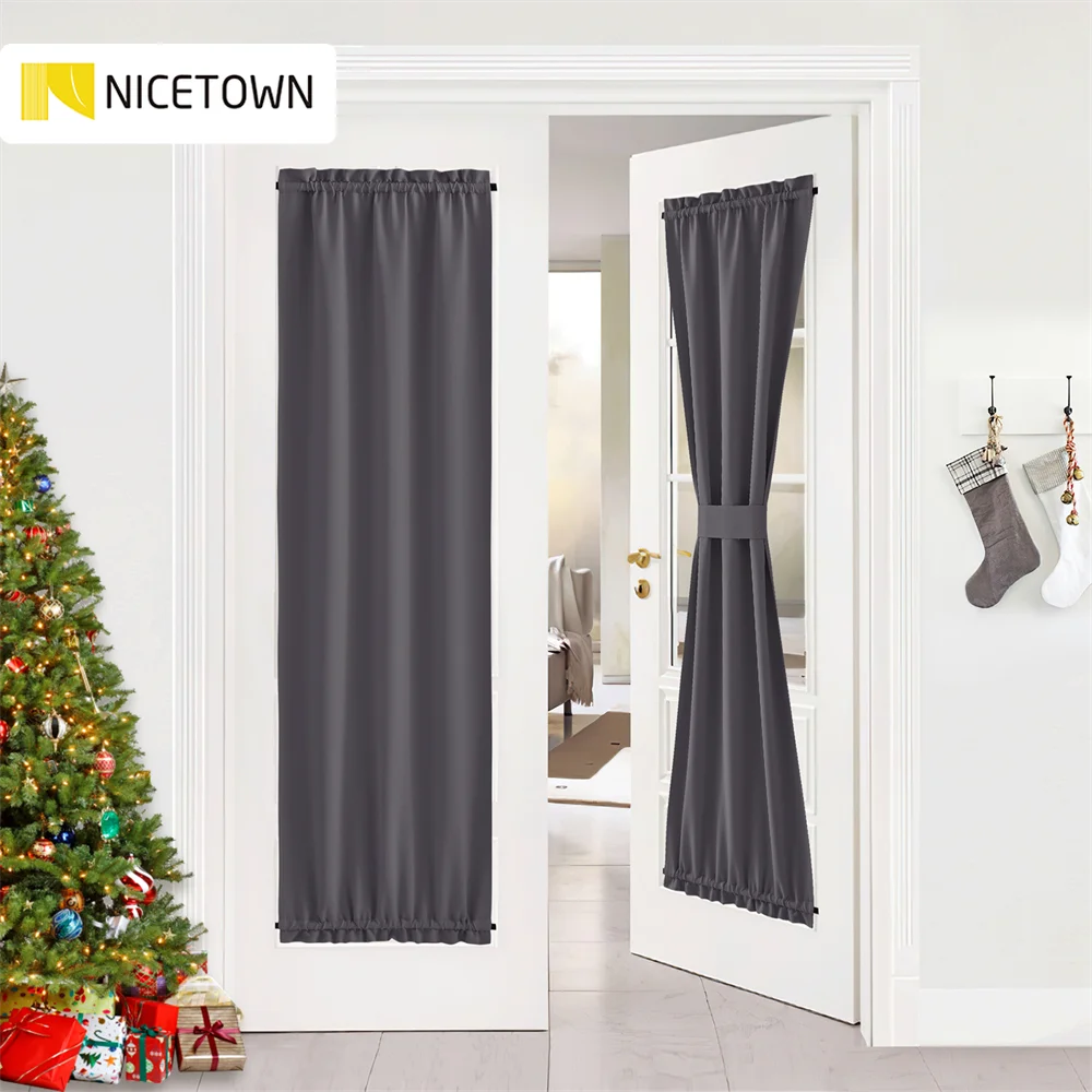 Solid Color Blackout French Door Curtain Panel Rod Pocket Window Treatment 