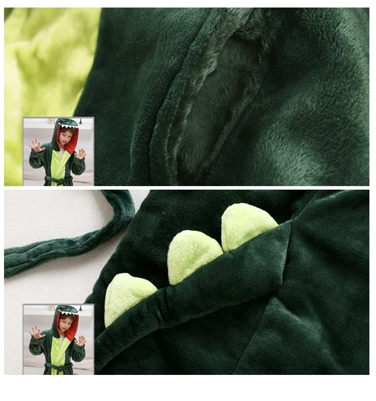 Winter Warm Flannel Bathrobe Kids Knee-Length Bath Robe Soft Thick Dinosaur Bridesmaid Robes Girls Dressing Gown Sleepwear