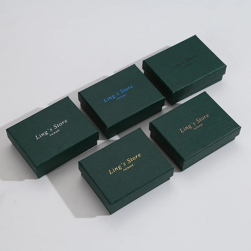 24pcs Square Jewelry Packaging Box 9*7cm Dark Green Paper Necklace Ring Earrings Bracelet Gift Box for Valentine's Day Custom