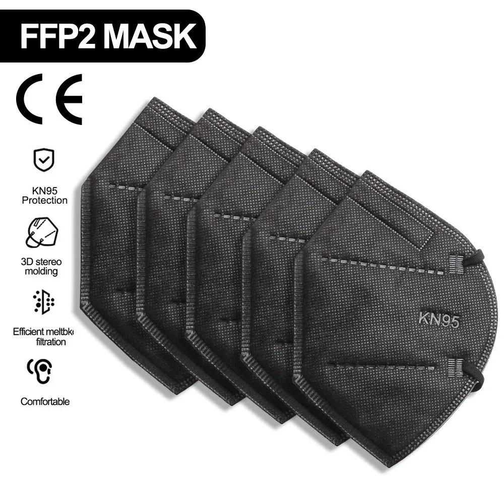 

10-200 Pieces FFP2 Mask KN95 Mascarillas Black Adult 5 Layers Filter Face Mask Reutilizable Protective Mouth Face Mask KN95 Mask