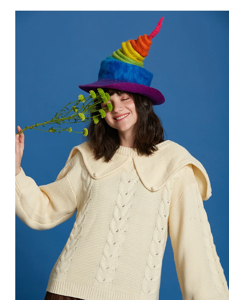 Ограниченная распродажа, радужная шерстяная шапка Felf, женские забавные шляпы ручной работы, женские модные вечерние кепки на Хэллоуин, волшебная Пасхальная шляпа для дам