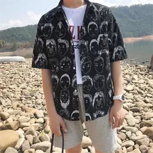 Harajuku японский Ukiyo E аниме рубашка свободная мужская с принтом головы хип-хоп Гавайские VogueShirts уличная летняя футболка с коротким рукавом