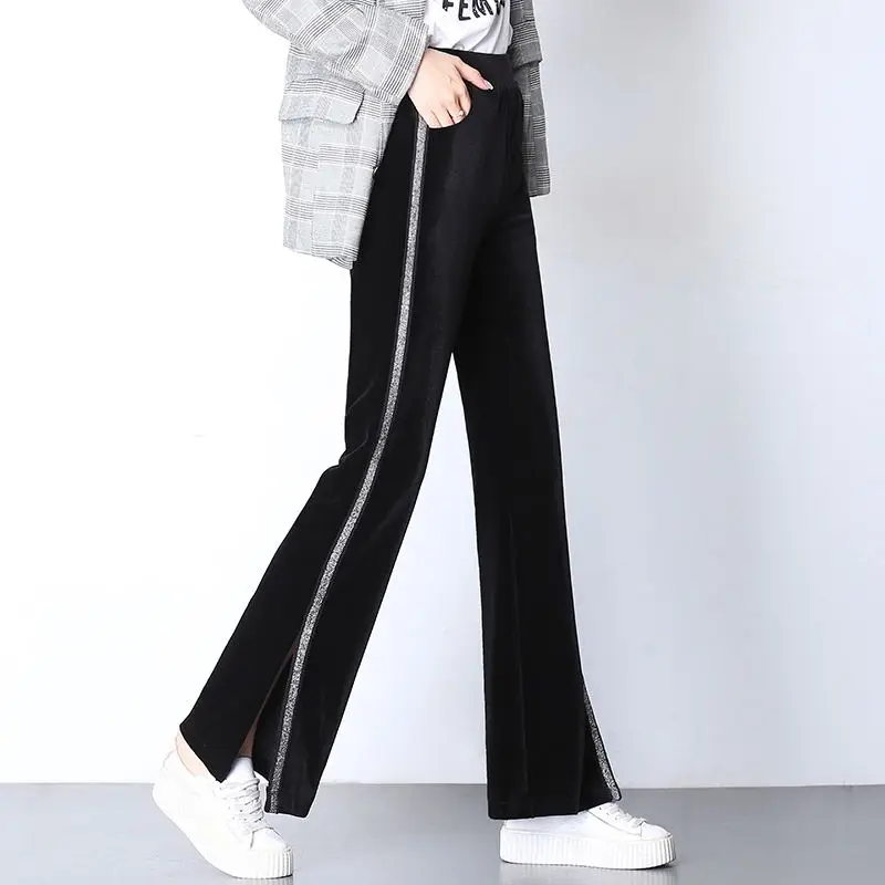 Высокая эластичная талия брюки женские Боковые Полосатые повседневные женские длинные штаны осень-зима модные Femme Pantalon расклешенные брюки