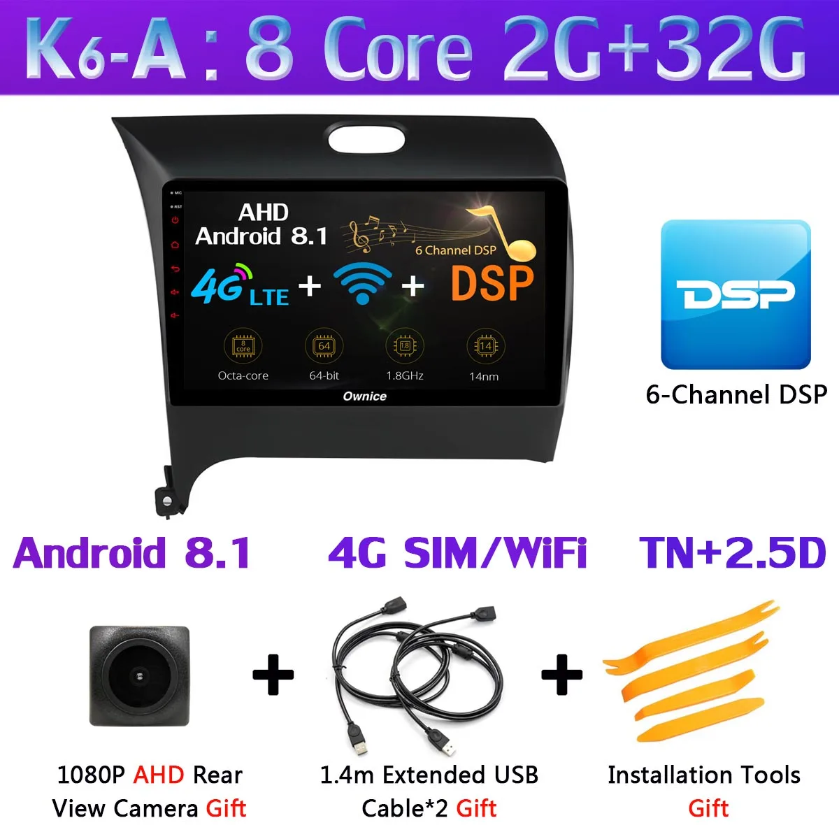 K6-A 360 ° панорамная камера Android 9,0 4G+ 64G Автомобильный плеер CarPlay DSP gps радио для Kia K3 Cerato 3 Forte 2013 - Цвет: K6-A