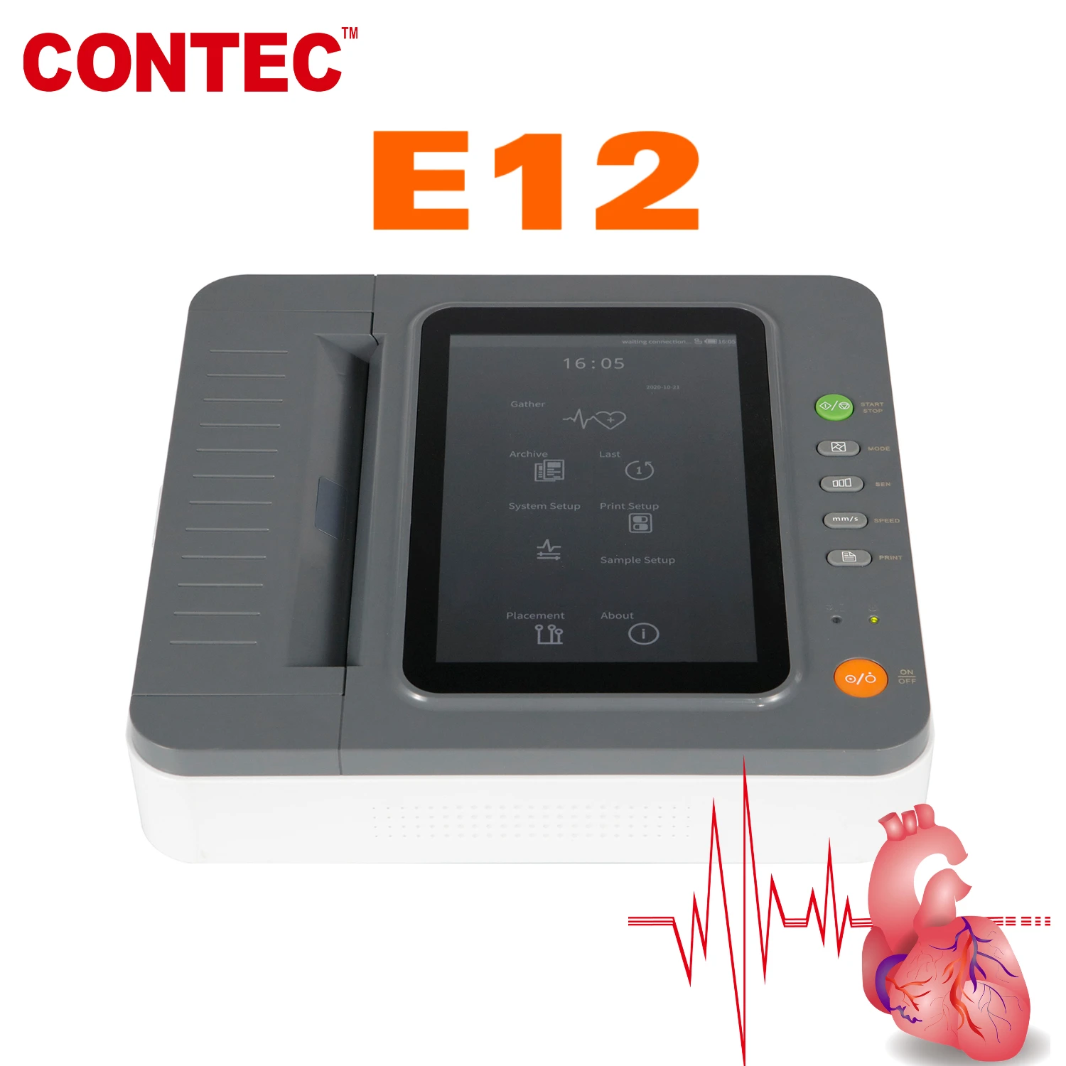 

CONTEC E12 Digital 12 Channel/Lead EKG+PC Sync software Color HD Display Touch Screen Electrocardiograph ECG Machine