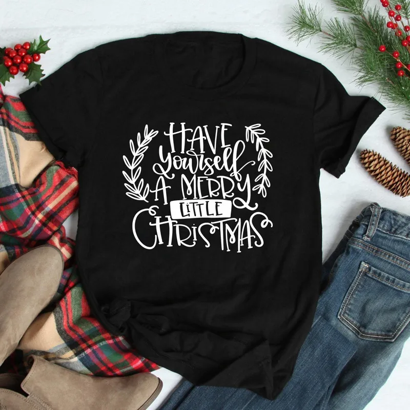 Have Yourself веселая Рождественская футболка винтажная Фестивальная футболка Повседневная графическая женская одежда женские футболки