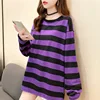 harajuku Women Striped Oversize Tshirt Chic Fashion 90s full Sleeve Loose T-shirts Female Casual Tops Clothes Streetwear T shirt ► Photo 1/6