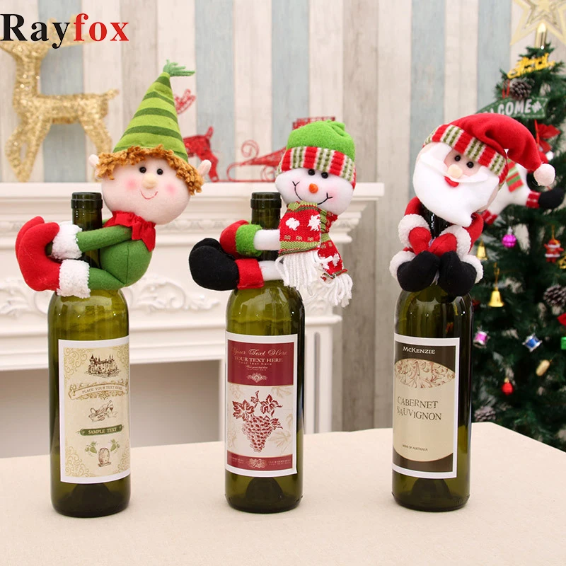 

2019 Christmas Decorations For Home Red Wine Bottle Cover Snowman Santa Claus Bottle Cover Dinner Table Xmas Party Ornaments