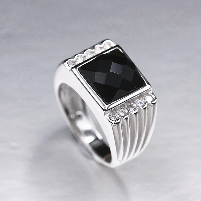 

S925 Silver Ring Men Europe And America Fashion Inlaid Agate Silver Ring Adjustable