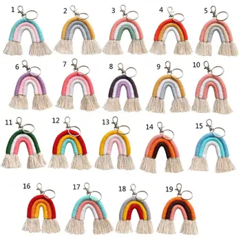 

Weaving Rainbow Keychains for Women Boho Handmade key Holder Keyring Macrame Bag Charm Car Hanging Jewelry Gifts