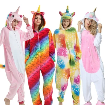 

Kigurumi Unicorn Pajamas Winter Women Men Unisex Adult Cartoon panda Onesie Animal Unicorn Stitch Warm Flannel Hooded