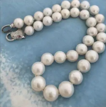 

Jewelry Free Shipping AAA 18" 13-12MM White PEARL NECKLACE Leopard head CLASP