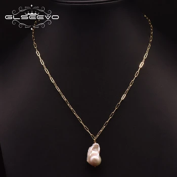 

GLSEEVO Handmade Natural Freshwater Baroque Pearl Necklace Ladies Anniversary Pearl Pendant Retro Luxury Jewelry 2020 GN0255