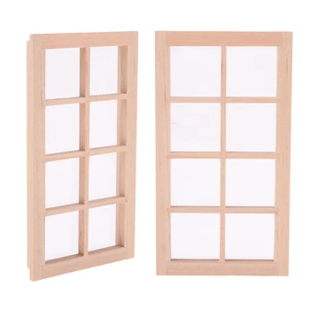 

2 Set 1/12 Wooden 8 Panels Blank Window Frame Miniature DIY Room Accessory Doll House Accessory Pretend Play Kids Toy
