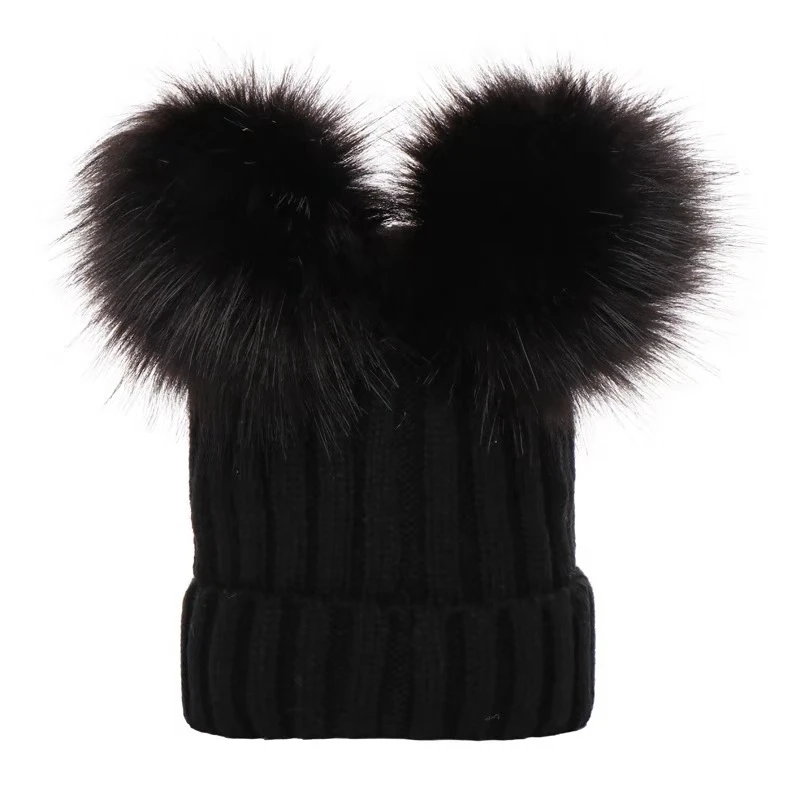 men's skullies and beanies Fashion Double Hairball Solid Color Baby Pompom Cap Keep Warm Outdoor Children'S Winter Hat Beanie Hat baggy beanie Skullies & Beanies