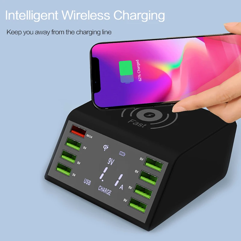 Goldfox Qi Беспроводное 8 USB зарядное устройство для iPhone samsung huawei Быстрая зарядка 3,0 Беспроводное зарядное устройство ЖК-дисплей usb зарядное устройство адаптер