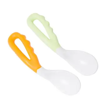 

Child Feeding Spoon Curved Two-color Soup Newborn Tableware 71840 Double Baby Spoon Training Pack G5L6