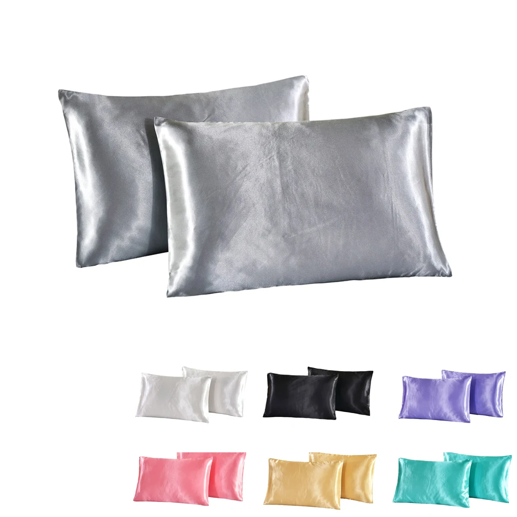 2 Pieces Solid Color Luxury Silky Bedding Pillowcases, Silk Pillows Case, US Size - Standard Twin/ Queen/ King