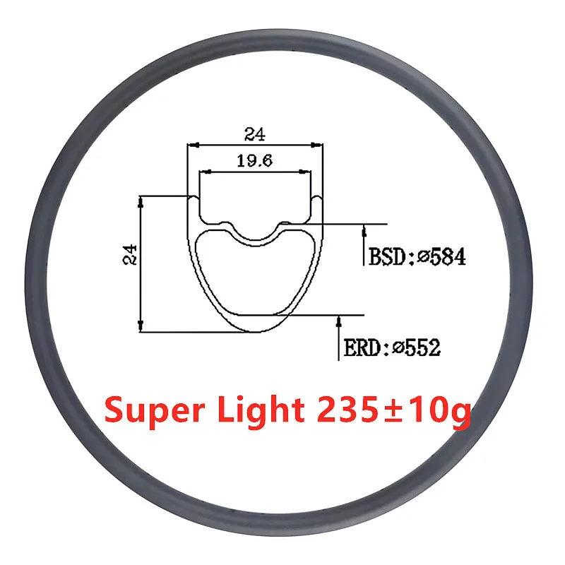 Супер светильник 235g 24mm x 24mm 27,5 er MTB XC clincher бескамерный карбоновый обод 650B для беговых горных велосипедов 24 28 32H UD матовый