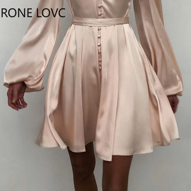 Women Plain Puff Sleeve Ruched Button 