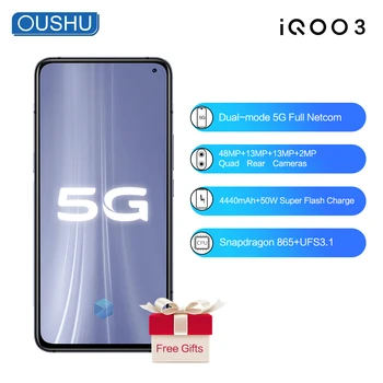 

In Stock vivo 5G IQOO 3 Celular 6G 128G FingerPrint +Face ID 6.44‘’ Pole screen Snapdragon 865 48MP 4 Cameras 55W Flash Charge
