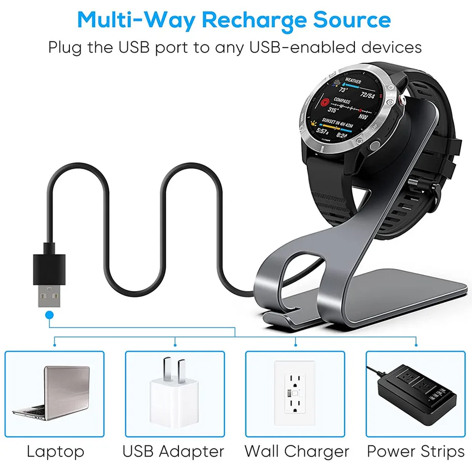 Station De Charge Pour Montre Garmin - Compatible Fenix, Venu, Forerunner…, Câble USB 100 Cm, Support Incliné