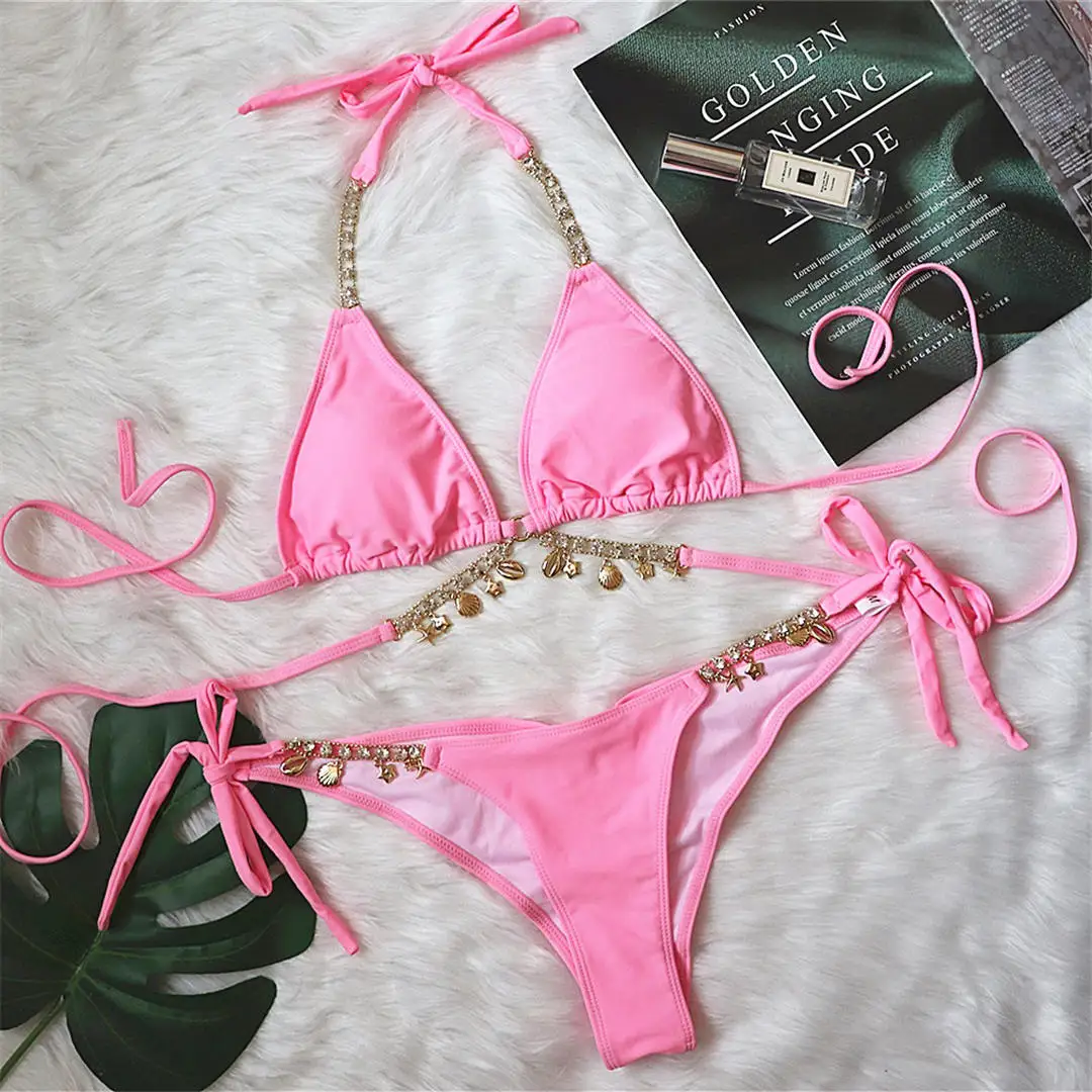 3 Colors Sexy Bling DIamond Bikini Women Swimwear Female Swimsuit Two-pieces Bikini set Halter Bather Bathing Suit Swim V2450