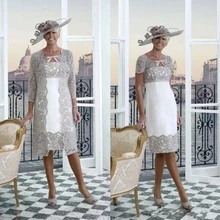 With Jacket Mother Of The Bride Dresses Sheath Scoop Knee Length Lace Plus Size Short Groom Mother Dresses For Wedding