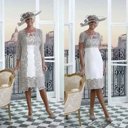 With Jacket Mother Of The Bride Dresses Sheath Scoop Knee Length Lace Plus Size Short Groom Mother Dresses For Wedding
