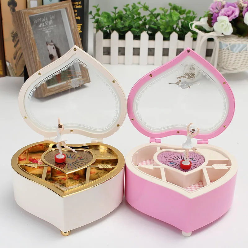 Maxmartt Carillon Musicale A Forma Di Doppio Cuore Con Ballerina Rotante, Portagioie Bianco Per Anelli E Orecchini – Regalo Perfetto Per San Valentino