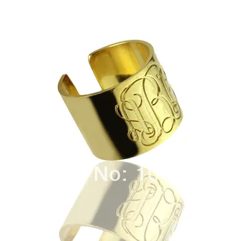 

AILIN Personalized Monogram Ring Customized Engraved 3 Monogrammed Initials Gold Color Ring Name Ring