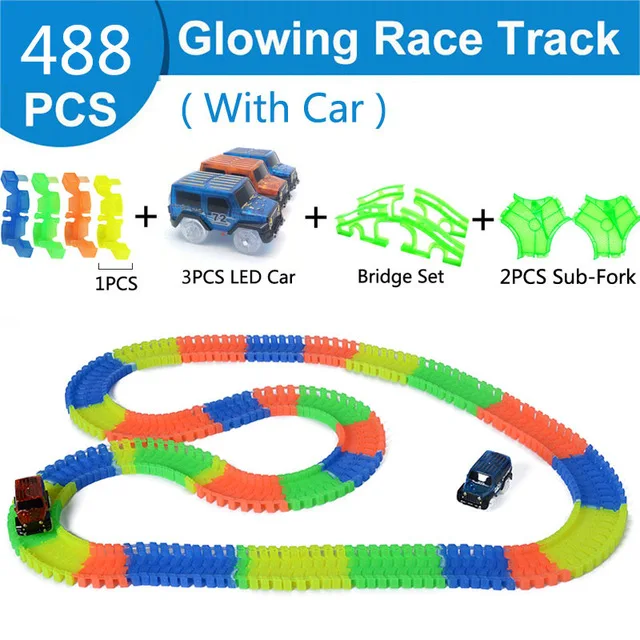 88-648 шт Электрические гоночные треки волшебный железнодорожный вагон игрушки для детей Гибкая вспышка в Светящиеся в темноте гоночные треки - Цвет: 488pcs