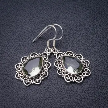 

StarGems Natural Green Amethyst Handmade 925 Sterling Silver Earrings 1.5" D7178