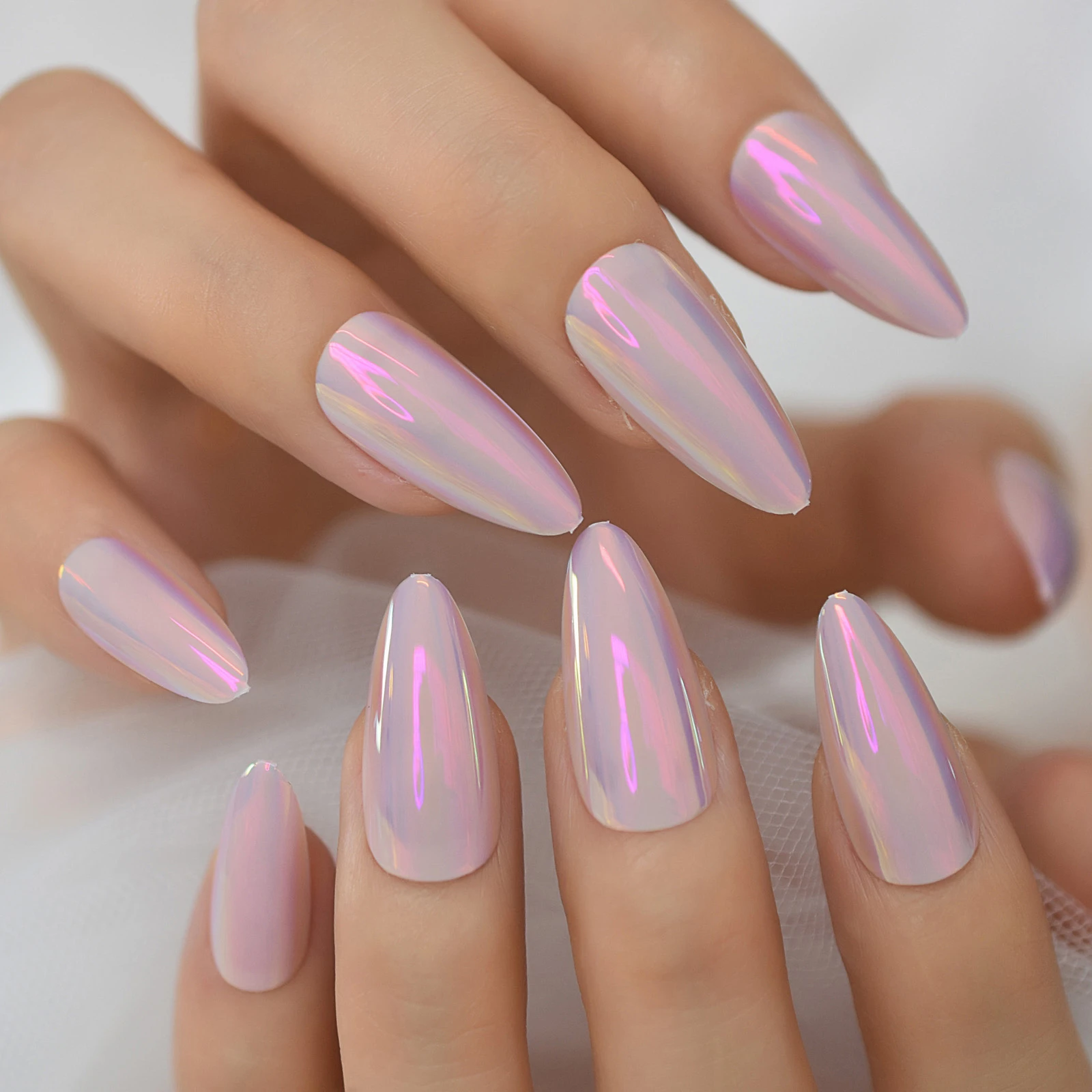 Uñas postizas acrílicas para niña, Stiletto de sirena, Aurora, luz púrpura,  diseño acabado de uñas postizas, Punta usable|Uñas postizas| - AliExpress