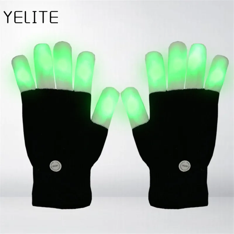 YELITE, зимние, новые, вечерние, светящиеся, Вечерние перчатки, светодиодный, Rave, мигающая перчатка, светящийся, 7 режимов, светильник на палец, светильник, черный