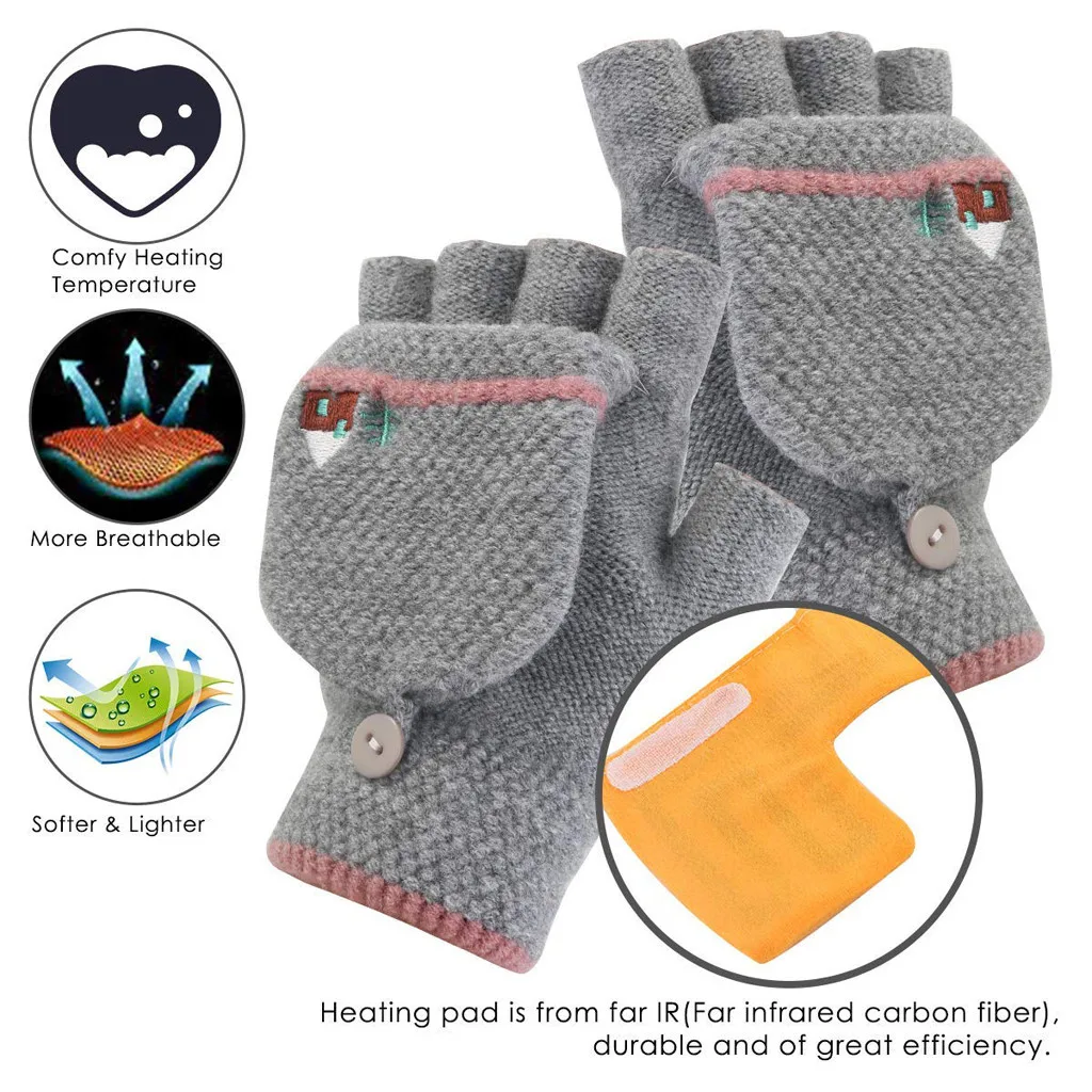 Зимние вязаные перчатки с usb-подогревом и сенсорным экраном для ноутбука, женские и мужские перчатки с подогревом, теплые вязаные перчатки