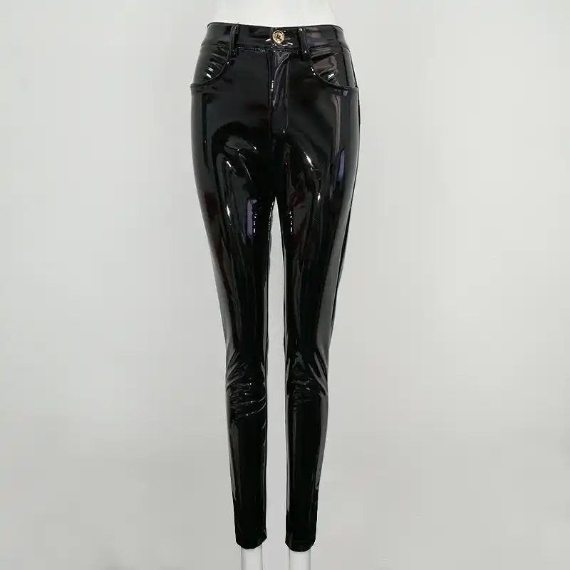 black pu skinny trousers