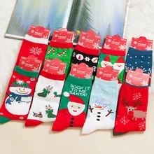 1 pair Casual Women Christmas socks Funny Cartoon Snowman Santa Claus elk flake socks Cotton Christmas Gift for women