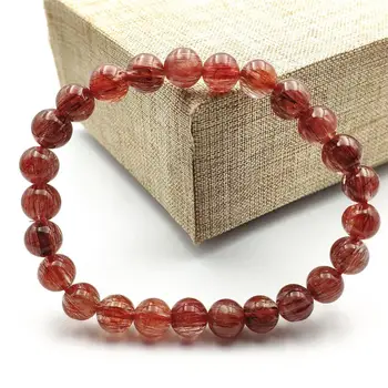 

Natural Red Rutilated Quartz Crsytal Bracelet Cat Eye Women Men 7.5mm Energy Stone Business Gift Round Beads Bracelet Jewelry