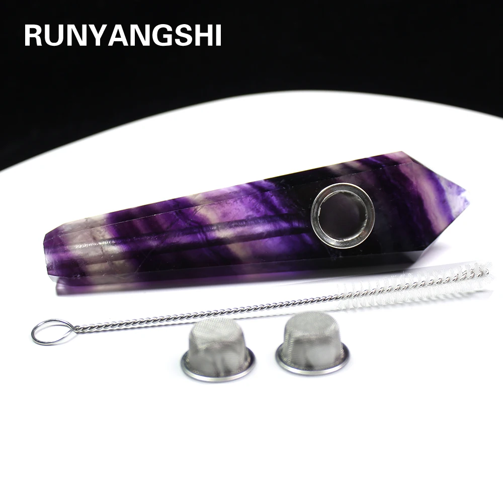 Runyangshi 1 шт. натуральный фиолетовый флюоритовый кварц кристалл курительные трубы+ 1 щетка+ 3 фильтра - Цвет: Violet fluorite