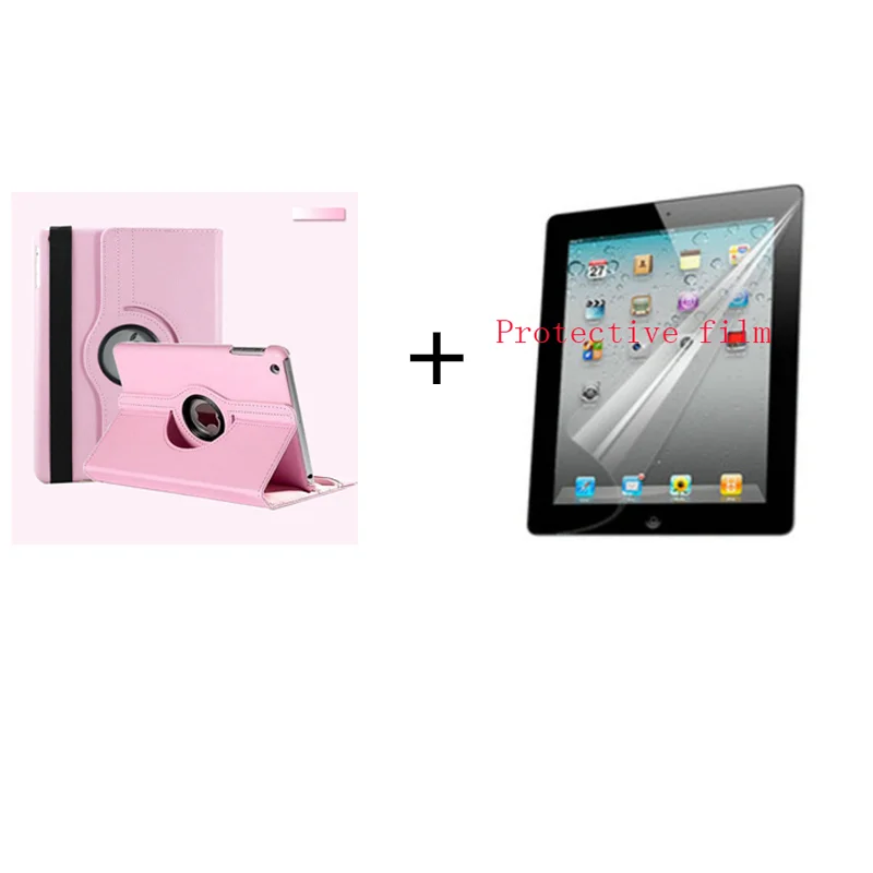 pink and film Чехол для iPad mini 1 mini 2 mini 3, вращающийся на 360 градусов, с откидной подставкой, A1432 A1454, защитный чехол 7,9 дюйма для iPad mini 1 2 3, умный чехол+ пленка - Цвет: pink and film
