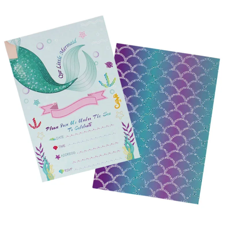 

12pcs baby shower bitrthday party decorations kids girl Little Mermaid Single-page Invitations Cards Party Supplies Girl Favors