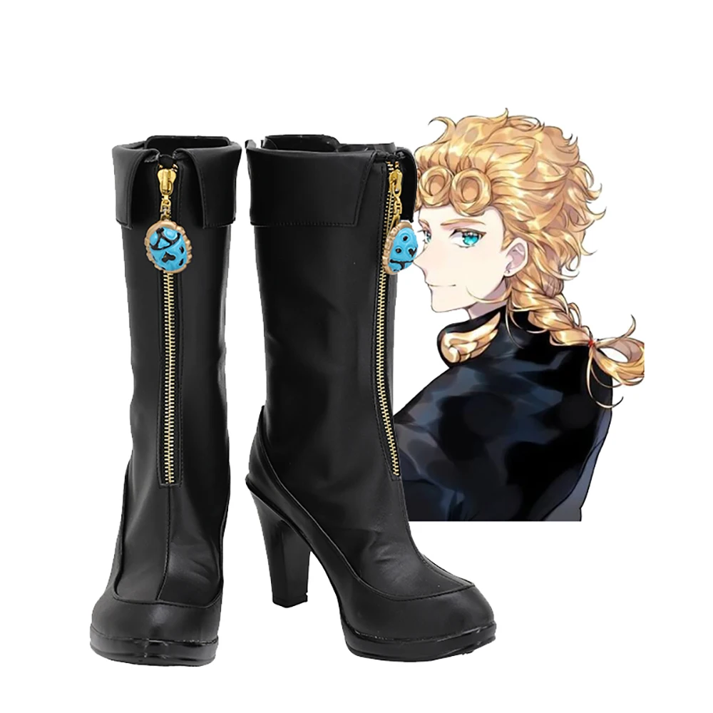 

JoJo's Bizarre Adventure Female Giorno Giovanna Cosplay Boots Black High Heel Shoes Custom Made