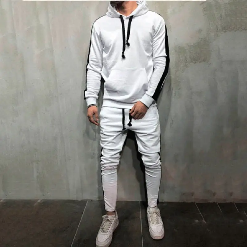 

Male Stripe Patchwork Hoodies Bigsweety 2 Pieces Sets Tracksuit Men New Brand Autumn Winter Hooded Sweatshirt +Drawstring Pants