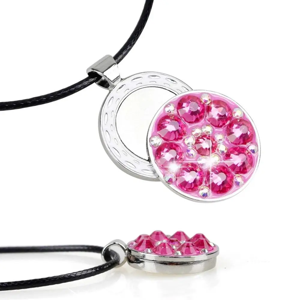 Crystal Golf Ball Marker with Golf Necklace Magnet for Ladies Girls as Gift and Accessories 3 Colors for You Choose