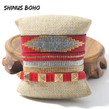 

SHINUSBOHO Boho Friendship Handmade Miyuki Bracelets Woven Pulseras Mujer For Men Women Delica Beads Rivet Bracelets Party