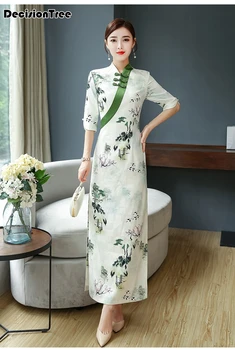 

2020 chinese dress qipao for women elegant chinese style qi pao cheongsam dress half sleeve printed daily improve qi pao dress